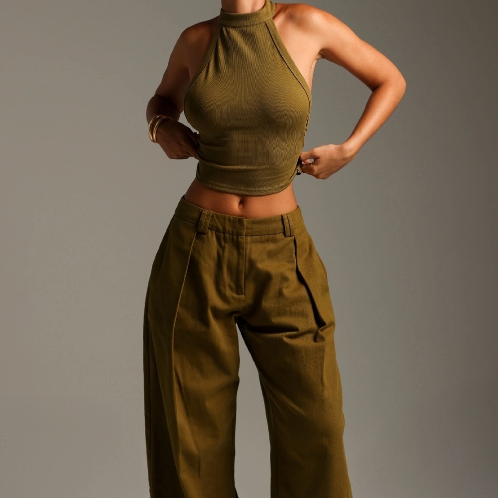 Stylish Olive Women's Wide-Leg Trousers